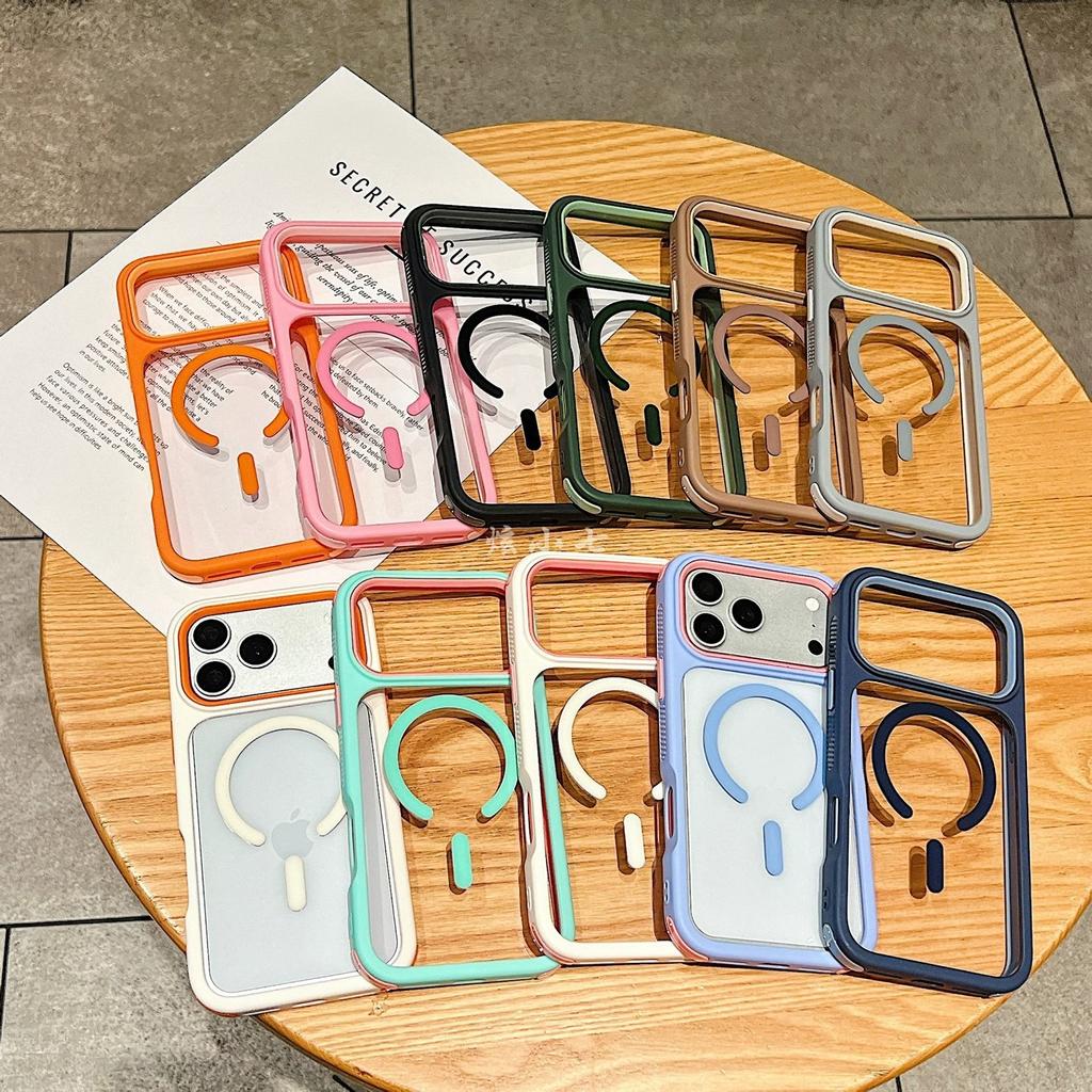 Применимо к чехлу для мобильного телефона iPhone17promax прозрачный контрастный цвет магнитное всасывание три в одном противоскользящий Apple 16 защитный чехол 15