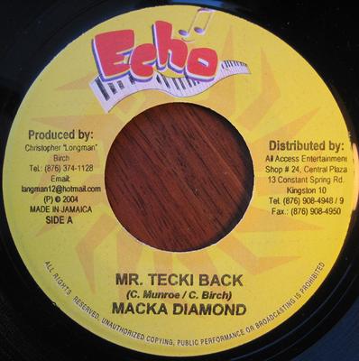 7-дюймовая пластинка MACKA DIAMOND / KIPRICH - Mr. Tecki Back / Детская песня НЕТ Эхо 2004 Ямайка Регги, Ска и Даб Б/У