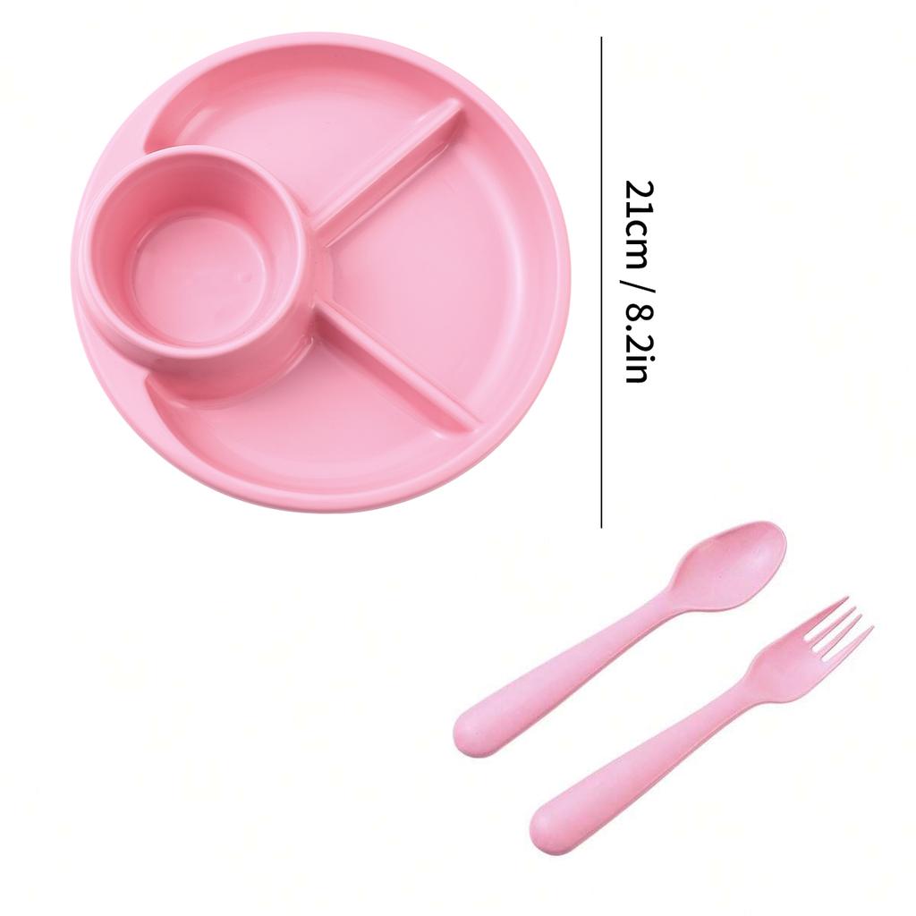 4-Compartment Round Plastic Dinner Plate With Fork Spoon Microwave Safe Fruit Salad Plates Dish For Women Control Diet