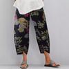 Women's Summer Harem Trousers Elasticat Waist Boho Retro Print Cropped Pants with Pockets