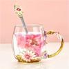 Элегантный набор чашки и блюдца для чая Эмалированный цветок Прозрачная стеклянная чайная чашка Набор чайных чашек с причудливым цветком Женщины