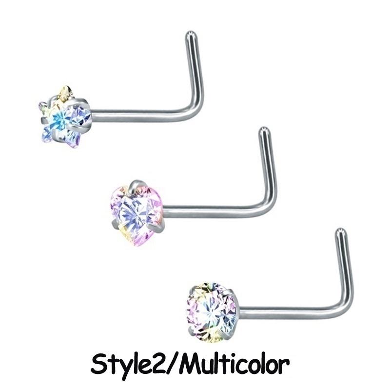 3Pcs/set Stainless Steel Nose Ring Multifunctional Zircon Nose Stud Earring Universal Ring