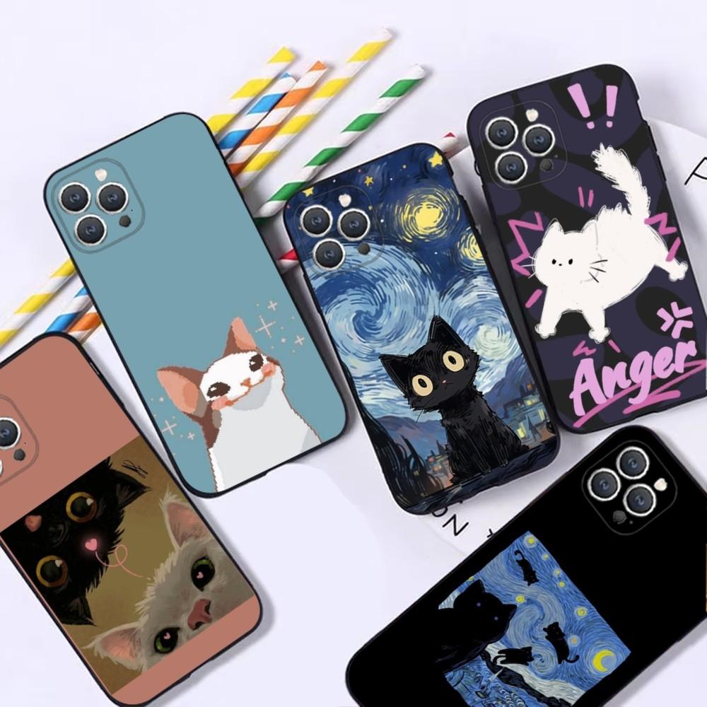 Милый Смешной Мем Кот Чехол для Телефона Для iPhone 16,15,14,13,12,Pro,Max,11,7,8,Plus,XR,XS Max Ударопрочный Силиконовый Мягкий Чехол