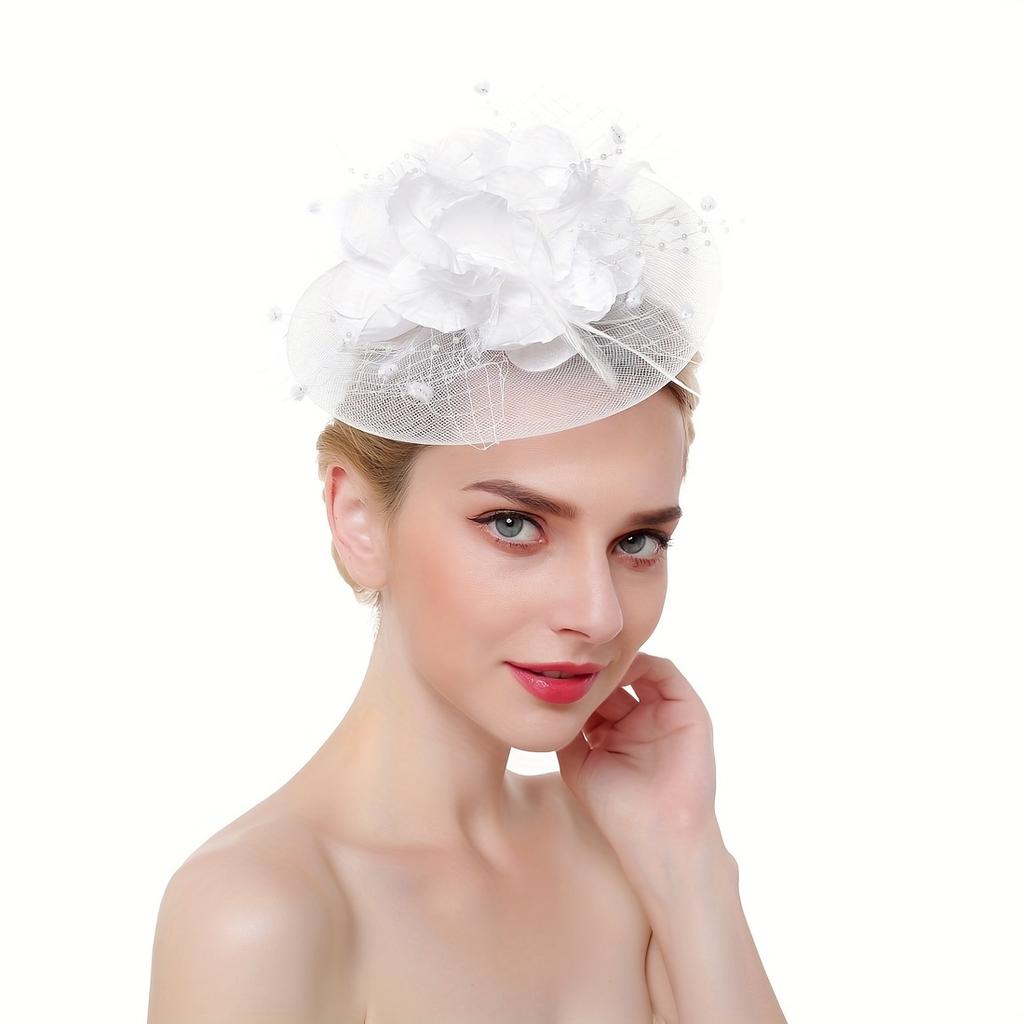 Elegant Fascinator Hat Tea Party Hat Flower Shaped Ornament Headwear With Mesh Women Hair Accessories