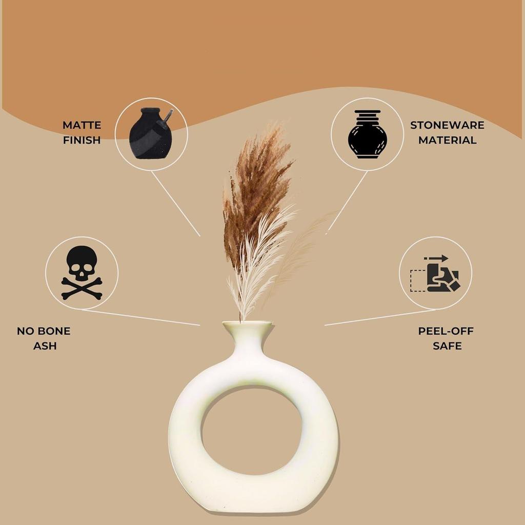 Ceramic 'White Slim Donut Vase' 6 Inch - Set of 2 | Decorative Round Vase for Dried Flowers and Pampas Grass | Vases for Home Decor