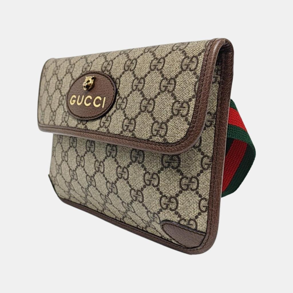 [Pre-Owned] Neo Vintage Series Gold Foil Logo Monogram Tiger Head Decorative Striped Shoulder Strap Canvas And Leather Messenger B - Excellent #VE3BWG