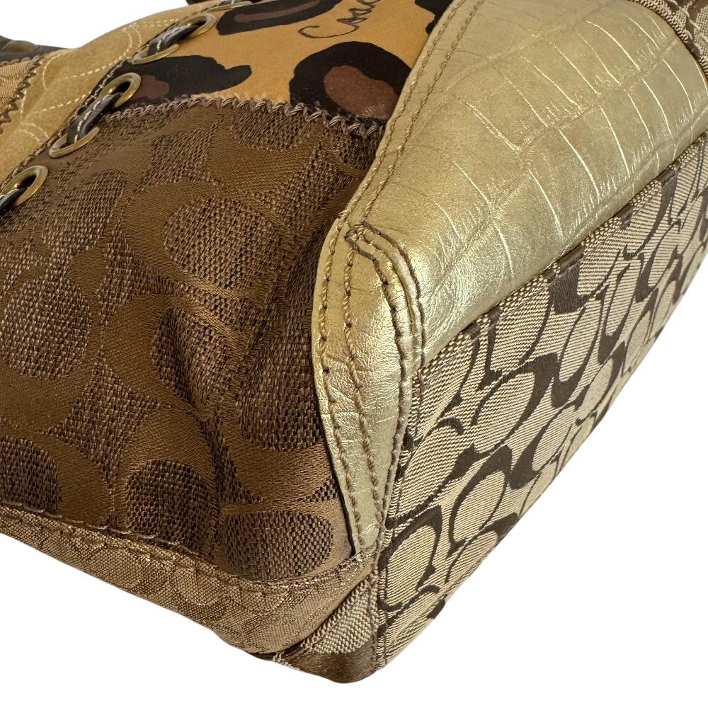 Coach 12899 Пэчворк Холст Питон Сумка-тоут Коричневый Питон Б/У