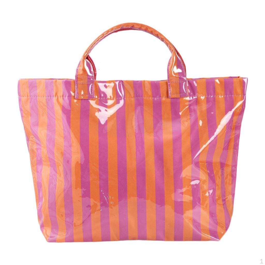 Beach Case PVC Stripe Work Tote for Vacation Errands Gym Traveling