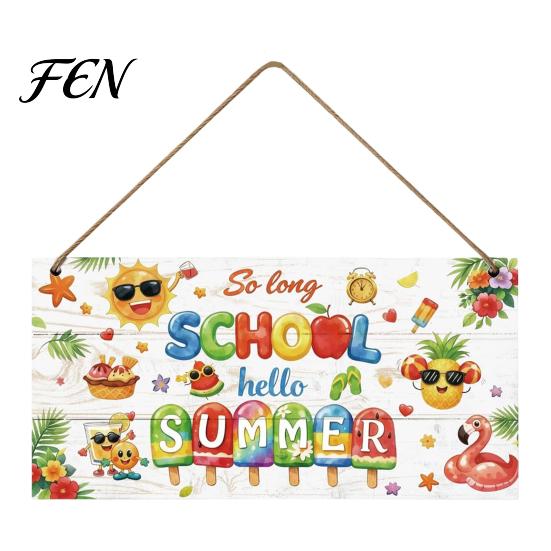 Summer Hanging Ornament Wooden Sign, Beach Theme Welcome Sign Front Door Decor with Themed Gifts Rope, Colorful Hanger for Seasonal Farmhouse