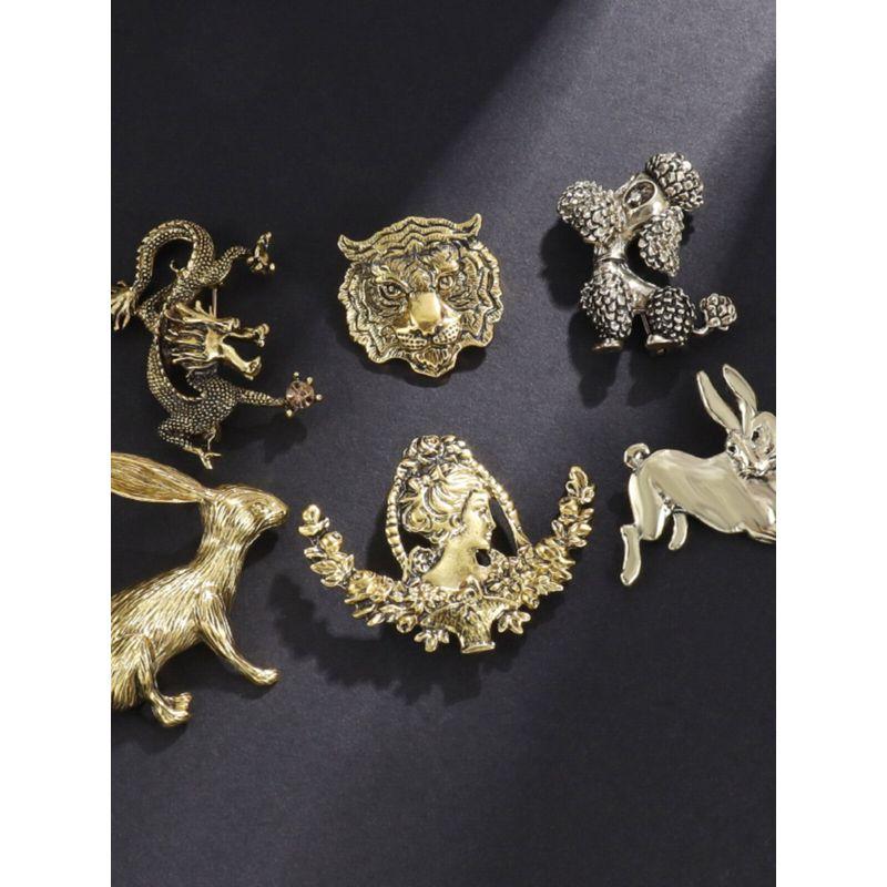 Retro Style Tiger Chinese Dragon Angel Brooch Badge
