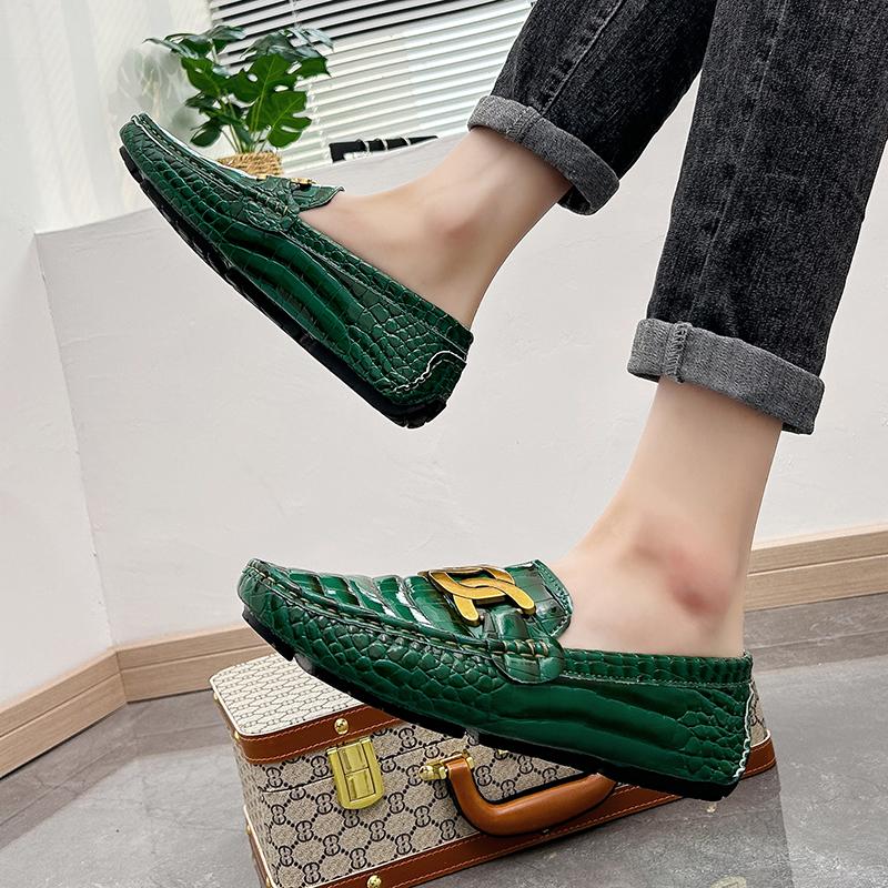 Мужские мокасины Туфли для вождения Комфортные кожаные лоферы Повседневные слипоны Большой размер Цвет Серый Горошек Обувь Большого размера