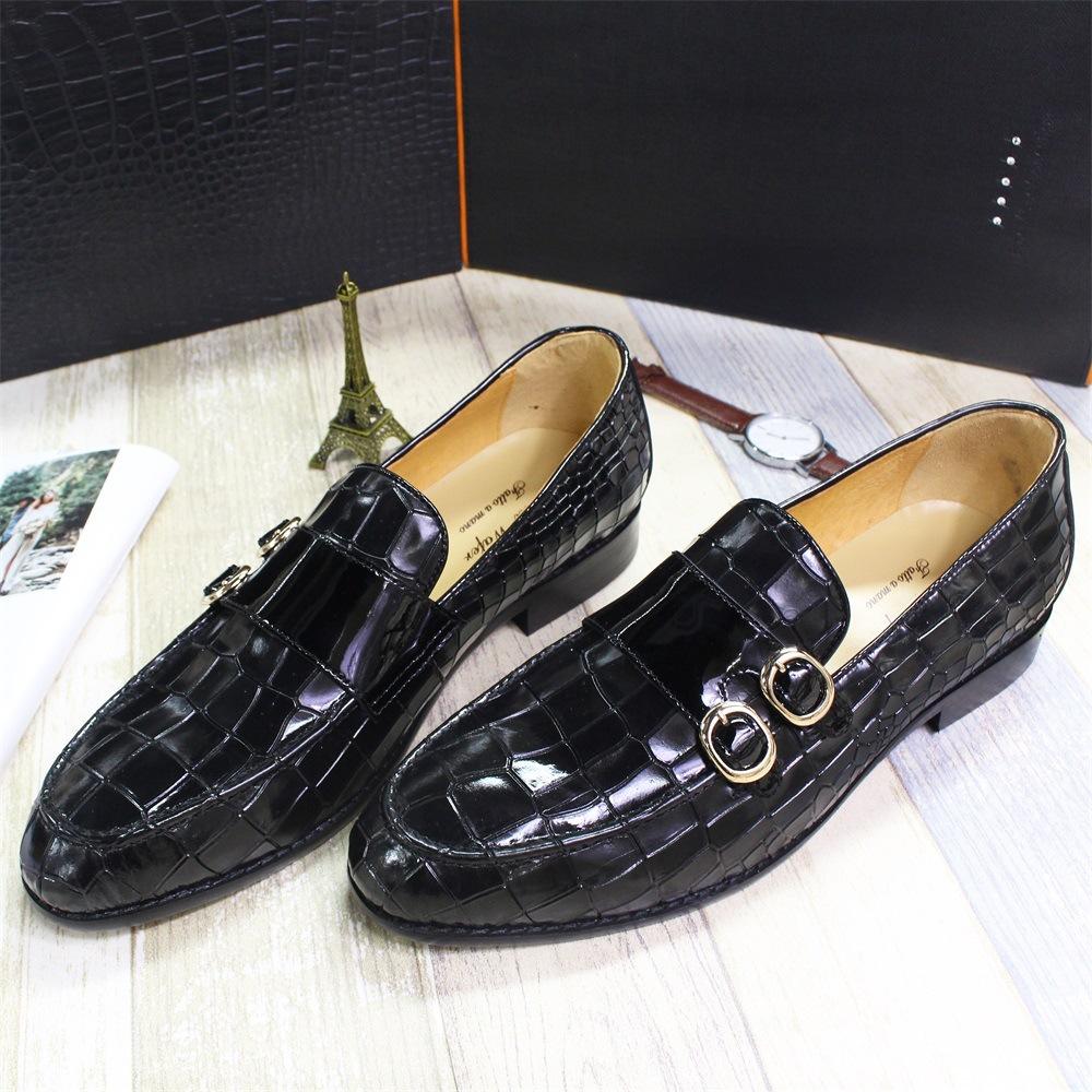 Flower Skin Glossy Leather Shoes Men'S Double Buckle Loafers Business Cowhide Handmade High-End Men'S Shoes