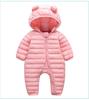 Легкий пуховый боди для новорожденных 0-3 лет для мальчиков и девочек, милый ромпер с капюшоном на молнии с длинными рукавами и ушками медвежонка