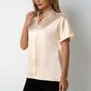 Женские однотонные атласные рубашки с короткими рукавами и воротником-стойкой