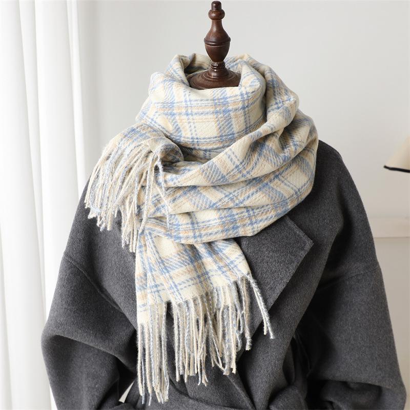 Luxury Brand Winter Women Plaid Cashmere Scarf Warm Neckerchief Pashmina Foulard Blanket Casual Lattice Tassel Scarves Muffler