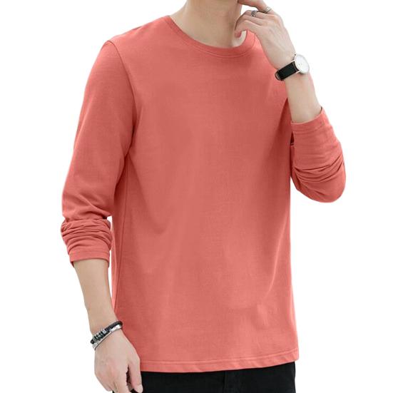 Men Tops Round Neck Long Sleeve Autumn Tops Solid Color