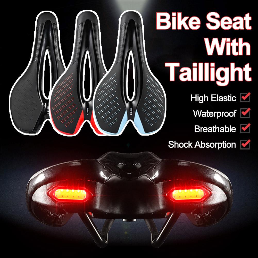 MTB Road Bike Saddle Bicycle Seat With Warning Taillight Shock Absorption Usb Charging Multiple Lighting Modes Cycling Equipment