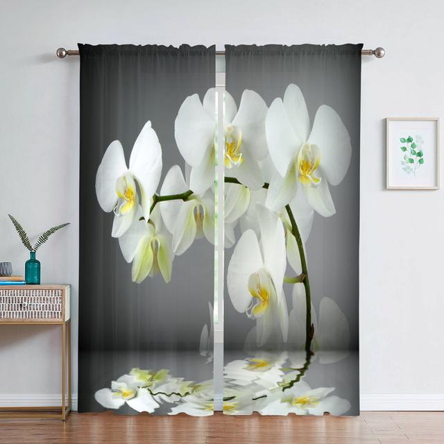 Sheer Voile Curtain Phalaenopsis Floral For Living Dining Room Bedroom Kitchen Window Transparent Chiffon Flowers Tulle Curtains