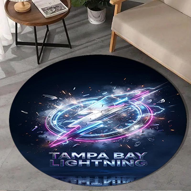 1PC Tampa Lightning Logo Round Rug, Non-slip Chair Mat, Home Decor, Circle Carpet Perfect for Office, Bedroom, Living Room,Christmas gift