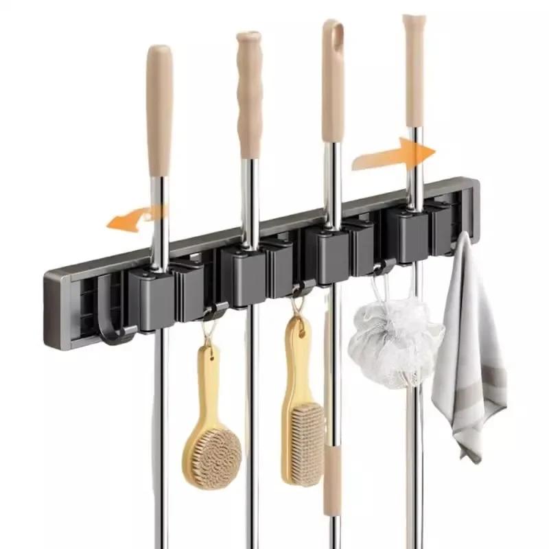Mop and Broom Organizer Mop Holder Rack Mop Holder Wall Mounted Strong Broom Mop Holder Self With 5 Hooks Organizers Hang Broom