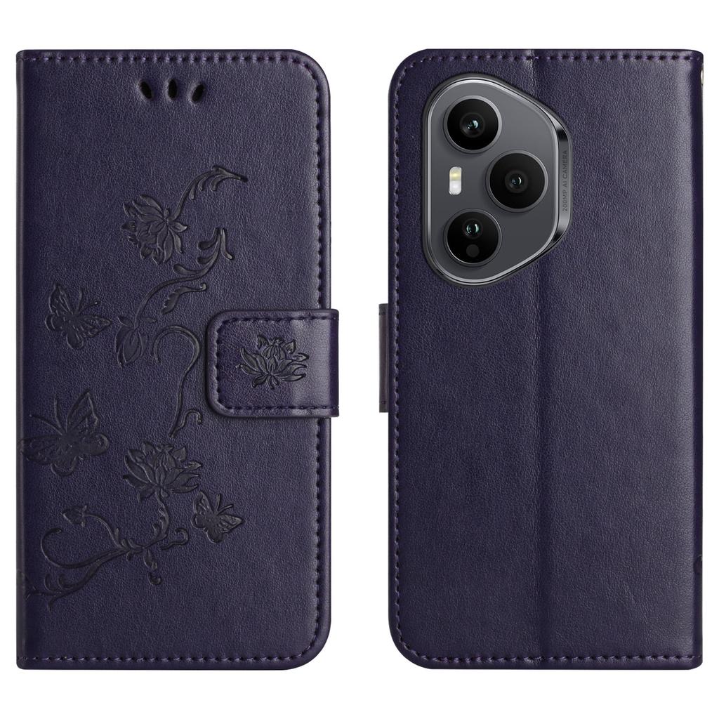 For Honor 400 Pro 5G (Global) Case Wallet Stand Imprinted Butterfly Flower PU Leather Phone Cover
