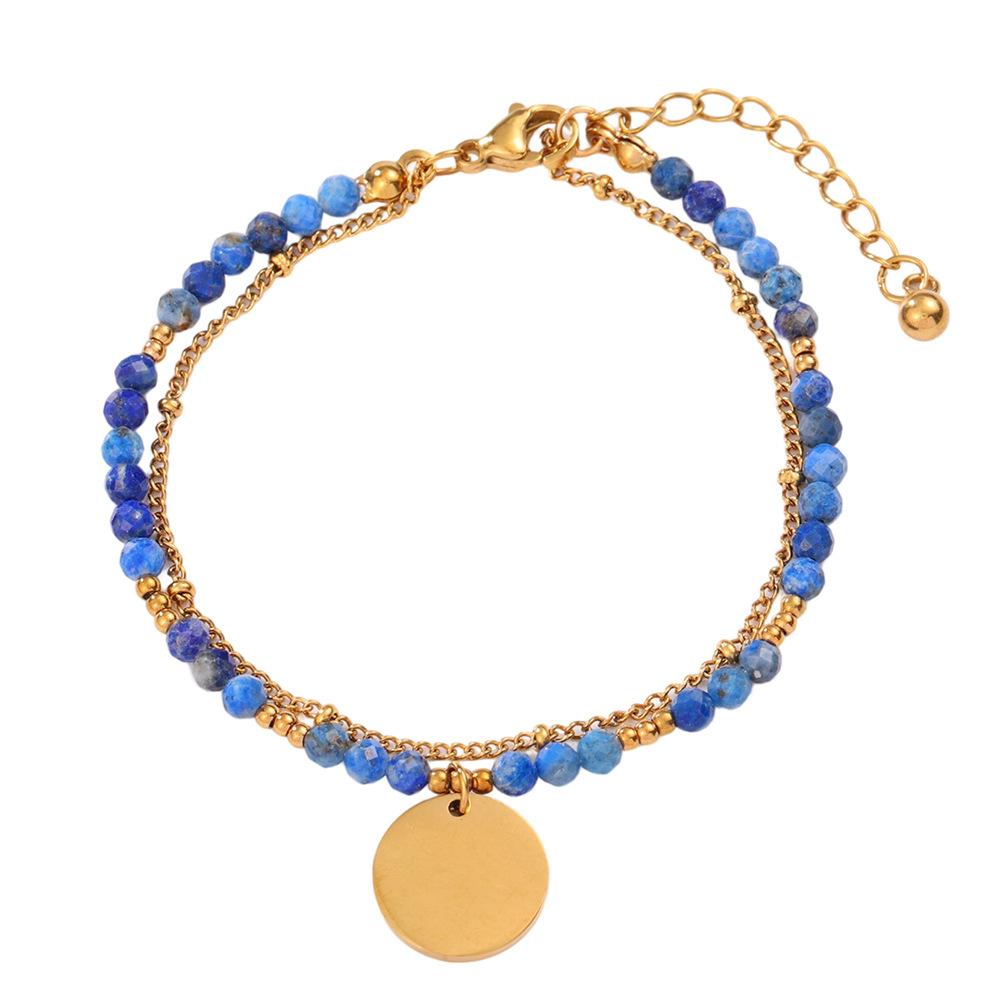 YEHHY Stainless Steel Bead Bracelet 18k Gold Waterproof Layered Bracelet Women's Natural Stone High-end European and American