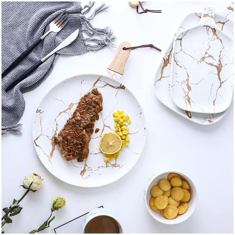 Best Gold Marble Glazes Ceramic Party Tableware Set Porcelain Breakfast Plates Dishes Noodle Bowl Coffee Mug Cup For Decoration
