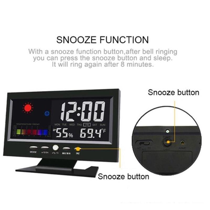 ЖК-цветной экран Цифровая подсветка Snooze Будильник Станция прогноза погоды