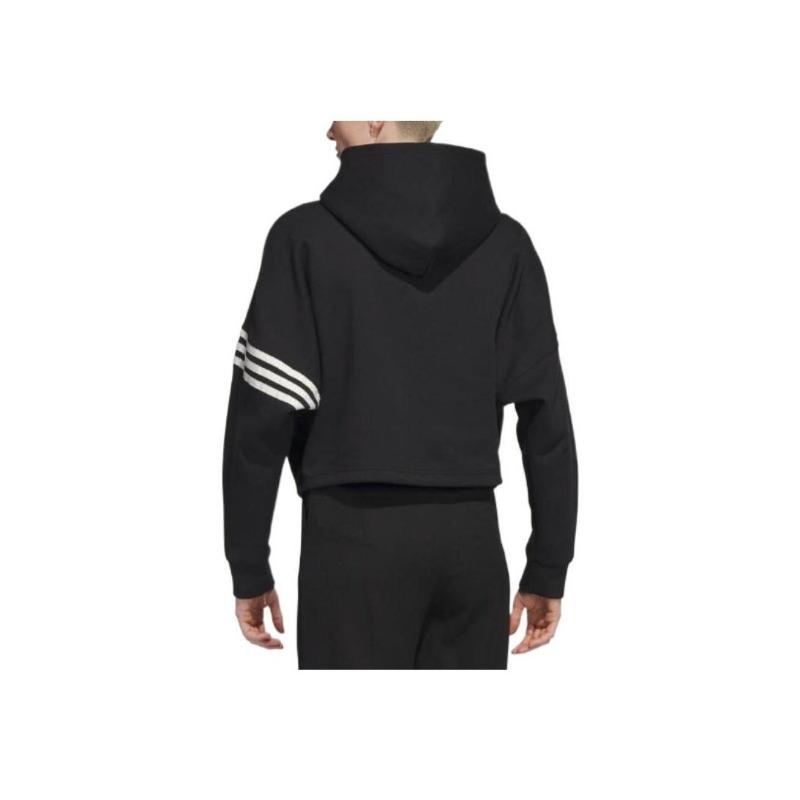 adidas Укороченная толстовка с капюшоном с принтом трилистника в полоску Originals Campus 00s, женские топы, черные IB5922