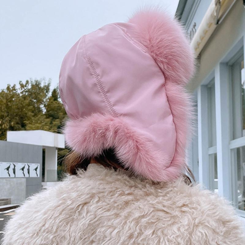 SOMALER Шапки с ушками из лисьего меха для женщин и девочек, шапка-ушанка-ловушка, красочная пушистая шапка из натурального меха, зимняя теплая шапка-бомбе