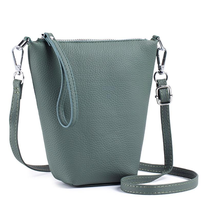 Leather Fashion Simple Single Shoulder Crossbody Bag Head Layer Cowhide Casual Mobile Phone Bag Female Mini Bucket Bag Texture Female Bag