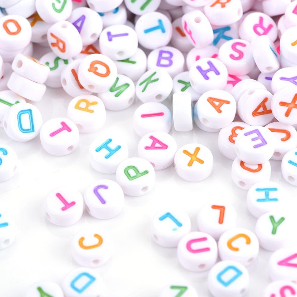100PCS White Bead Alphabet Beads Colorful Letter Round Letter Beads Vowel Letter Beads DIY Bracelet