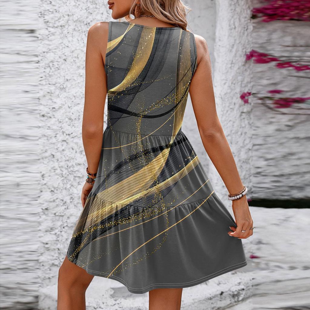 Женские летние модные повседневные платья с v-образным вырезом в стиле пэчворк без рукавов с принтом-жилетом