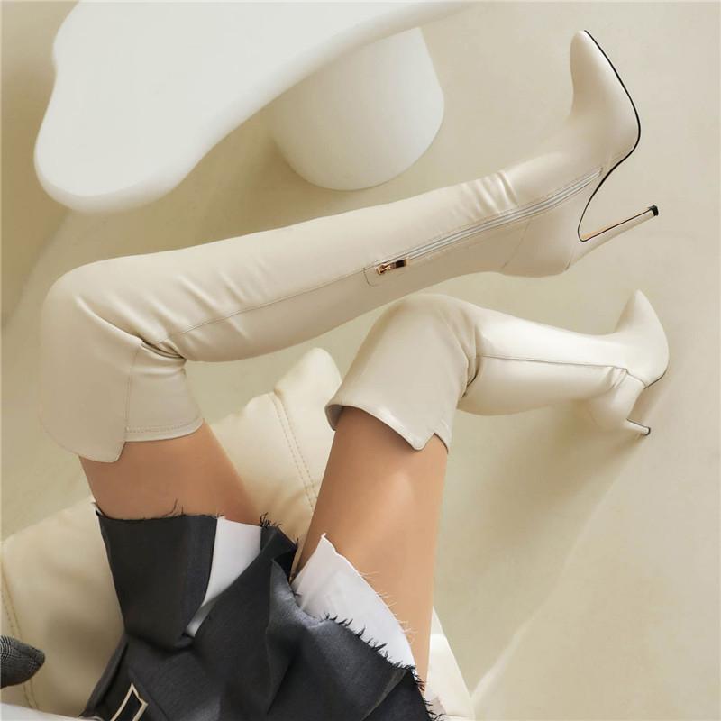 Women's High-heeled Boots Sexy European and American Style Pointed Thin Heels Solid Color Large Size Knee Elastic Boots