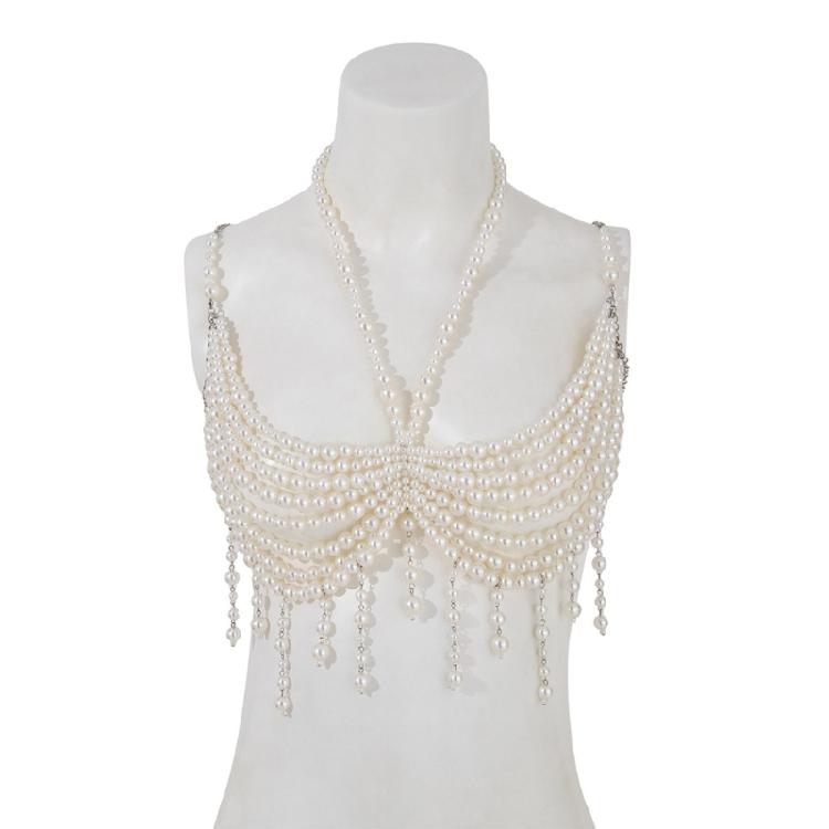 Multipurpose Pearls Embellished Body Chain Bra Beachwear Jewelry Accessory for Fashionable Women Ladies Daily Use