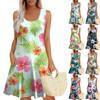 Women's Summer Casual Square Neck Floral Print Sleeveless Dress With Pockets