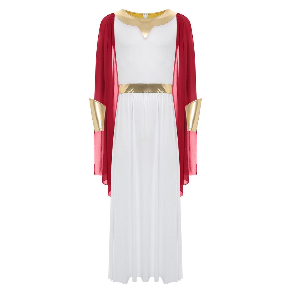 Mens Toga Outfit Halloween Cosplay Fancy Dress Round Neck Sleeveless Back Invisible Zipper Shoulder Drapes Robe