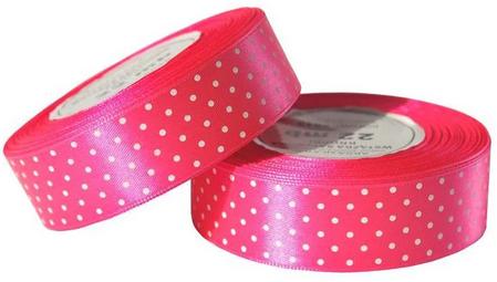 Satin Ribbon with Dots Pink 22M 25Mm