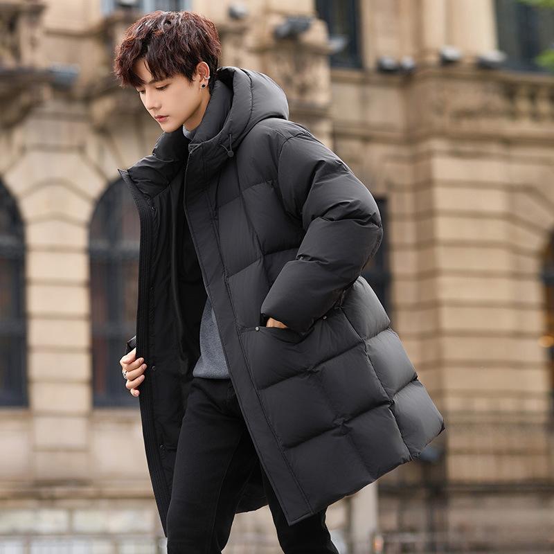 Средние и длинные пуховики мужские новые утолщенные устойчивые к холоду куртки для мальчиков с капюшоном из белого утиного пуха для сохранения тепла
