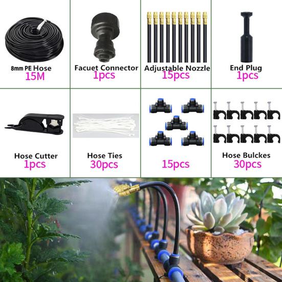 Drip Irrigation System Garden Watering System with 360 Degree Adjustable Nozzles Mist Irrigation System for Garden Yard Lawn Plants