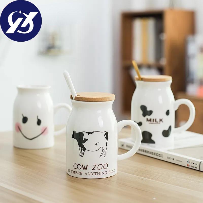 Ceramic Cldren's Cup Breakfast Milk Tea Cup Female Student Drinking Water Home Mug with Spoon with Lid
