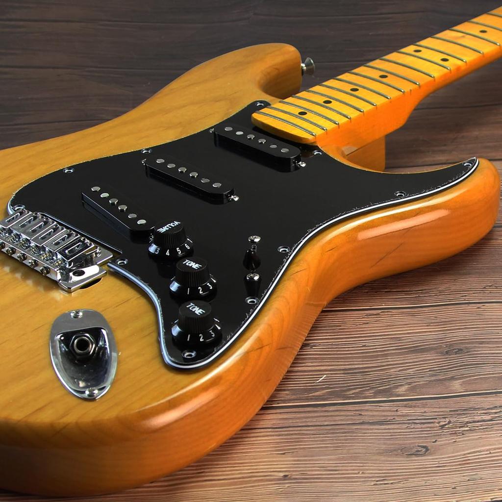 FLEOR Alnico 5 Prewired Strat Pickguard for Electric Guitar with 3 Pickups Black Single-Coil -