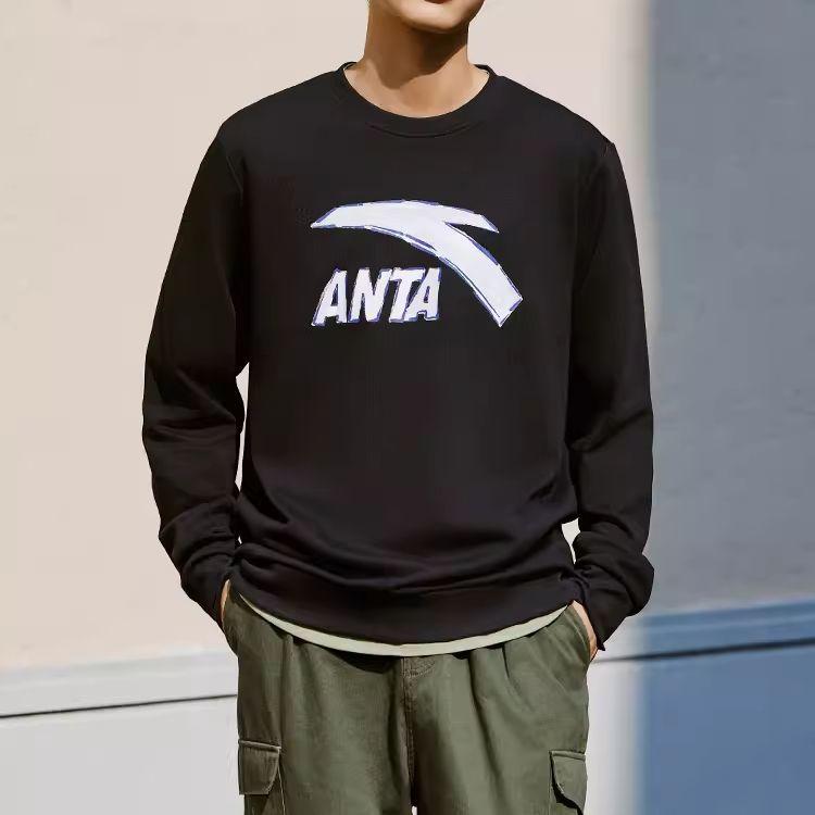 Anta Lifestyle Series Letter Logo Printed Casual Pullover Long Sleeve Hoody Unisex Hoody Black 972338723-4
