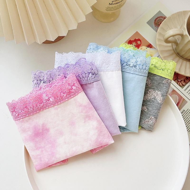 1PCS Cotton Panties for Women Sexy Lace Briefs Low Rise Breathable Underwear Tie-Dye Butterflies Print Soft Lingerie for Girls