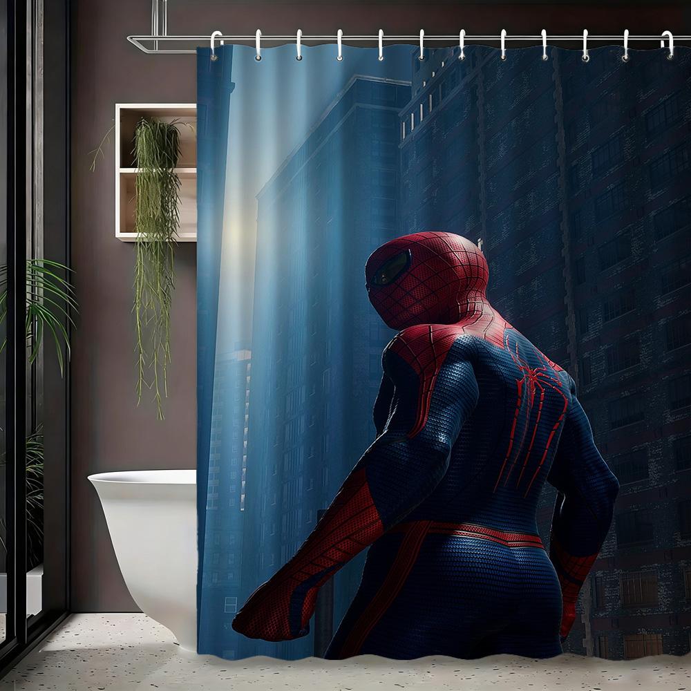 Spider-Man Urban Cityscape Waterproof Shower Curtain For Superhero Bathroom Decor