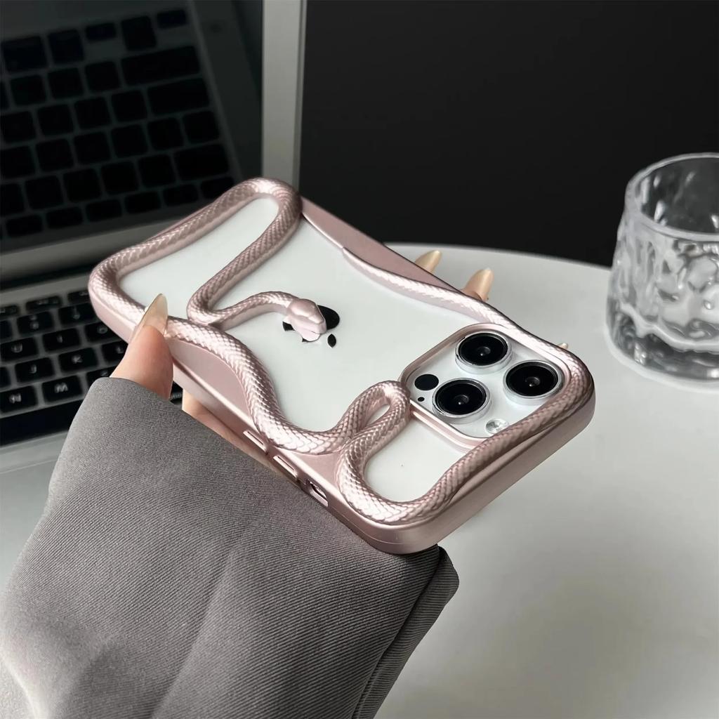 Покрытие Мягкий Резиновый Каркас Полый Чехол-Змея Для iPhone 17 11 12 13 14 15 16Pro Max Защита Камеры Неправильный Ударопрочный Чехол