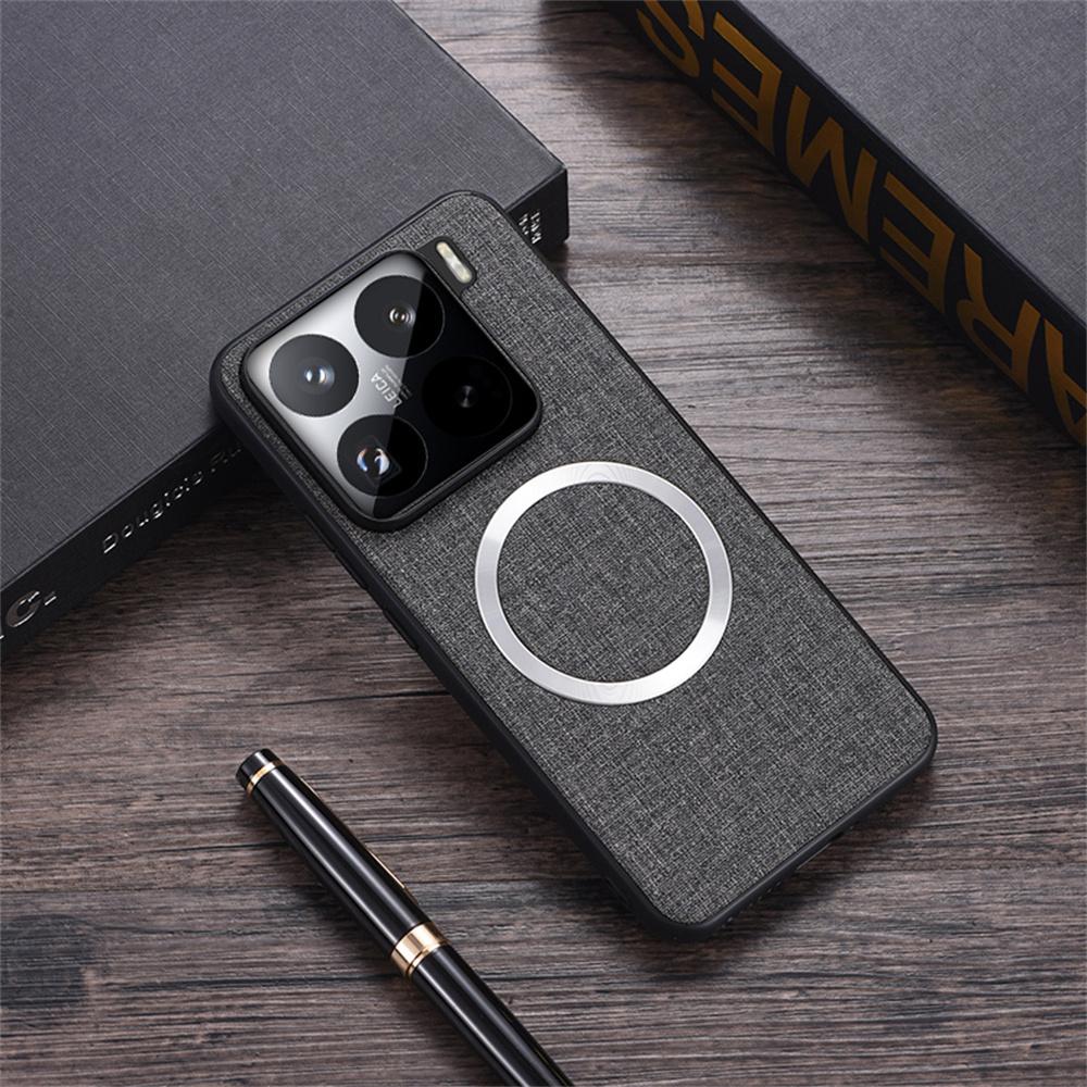 Для Для Xiaomi 14T Pro Дизайн Одежды Жесткий PC Чехол, Ударопрочный Жесткий Чехол из PU Кожи С Магнитом Для Xiaomi Mi 1T Pro