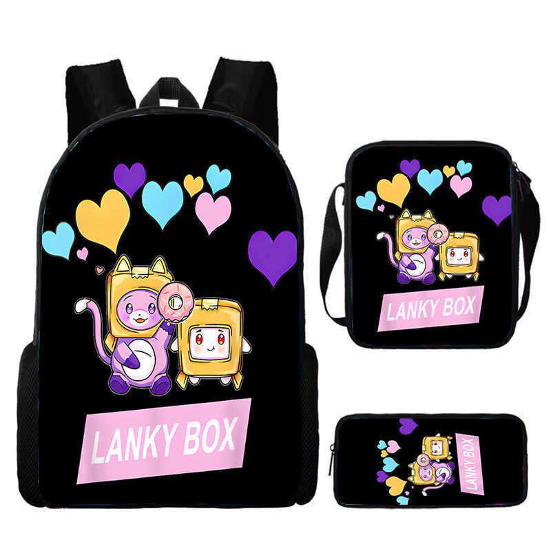 Pattern Cartoon Lankybox Backpack Shoulder Bag Pencil Case Three Piece Set