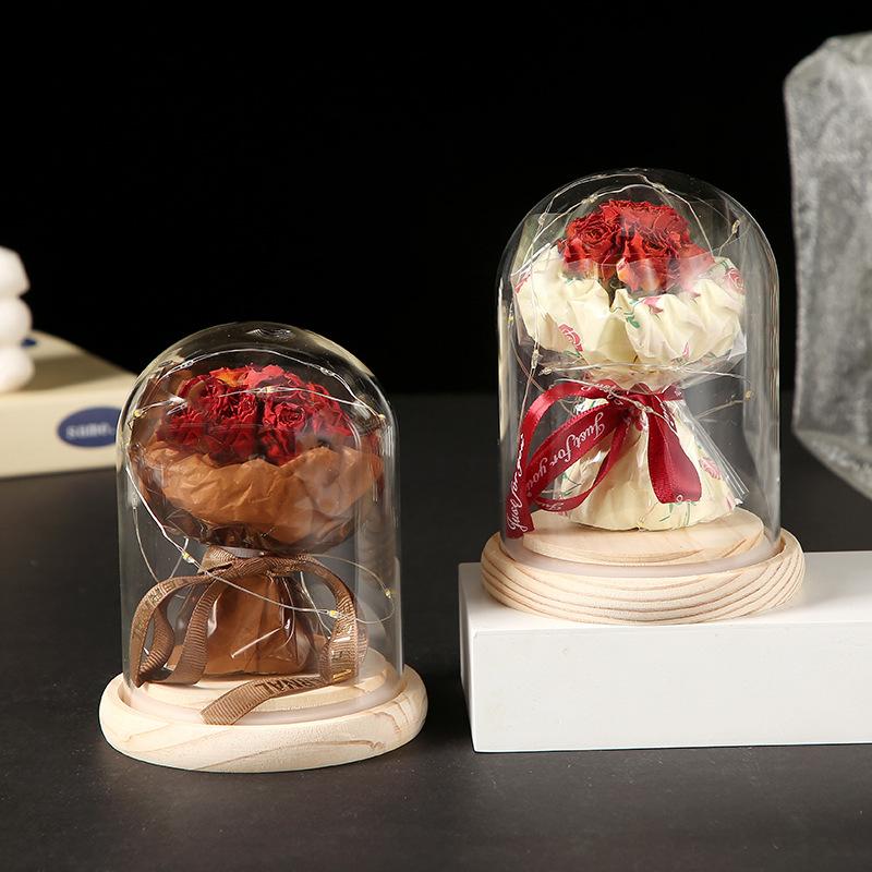 Rose ornament eternal rose flower lamp dried flower glass cover graduation valentine's day gift flower lamp