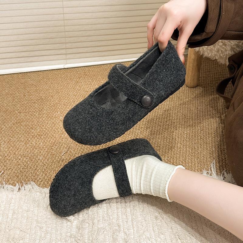 Leopard print Mary Jane fluffy shoes women's winter new ugly cute bread shoes Velcro flat-soled velvet cotton shoes